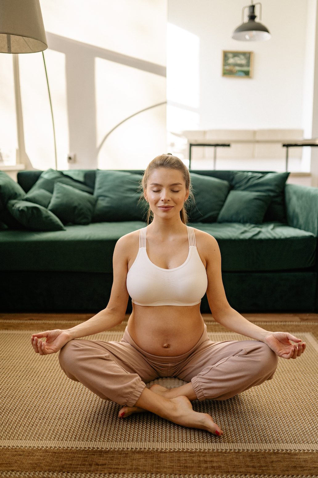 Pregnant woman sitting peacefully